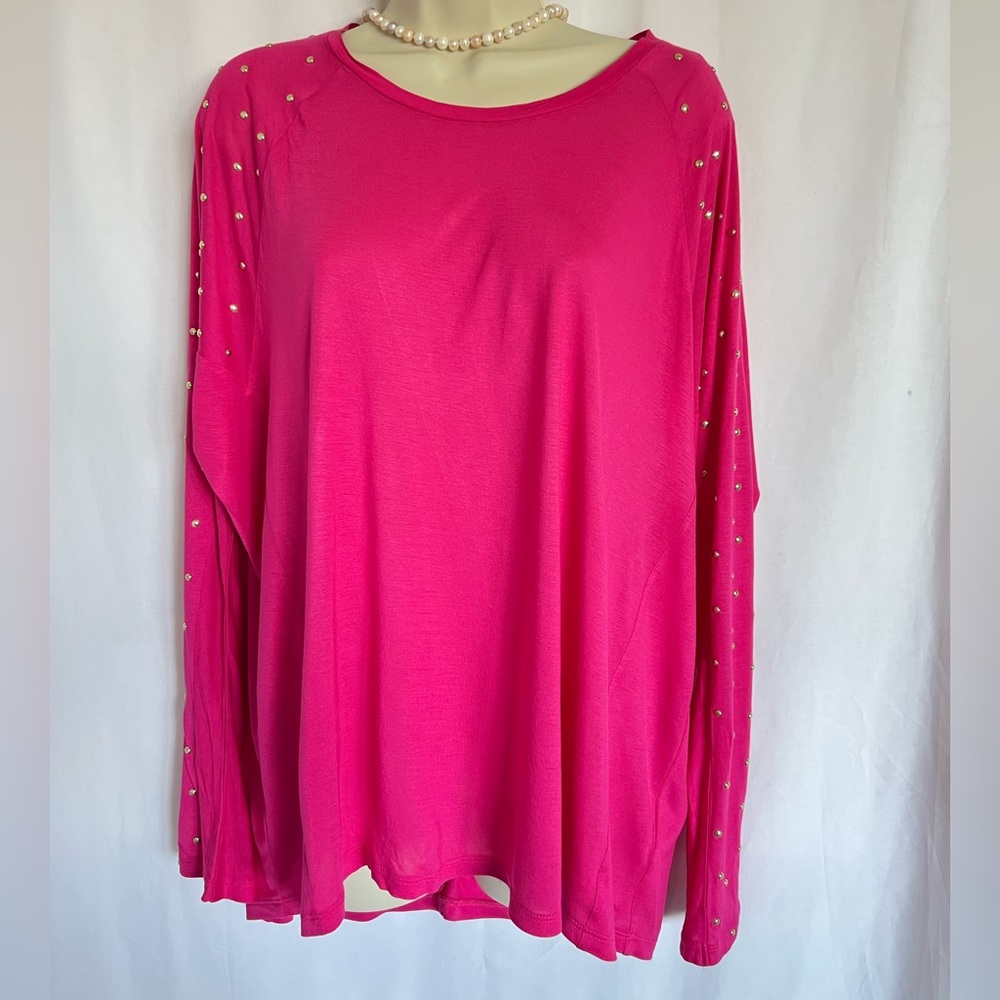 NWT Michael Kors Pink Embellished Oversized Long Sleeve Tee